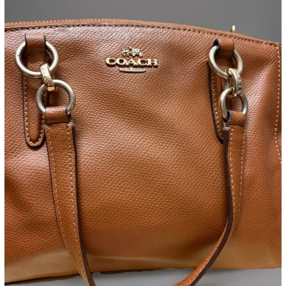 Coach - Christie Carryall Saddle Gold Two Way Handbag With strap & Charm - Picture 6 of 14